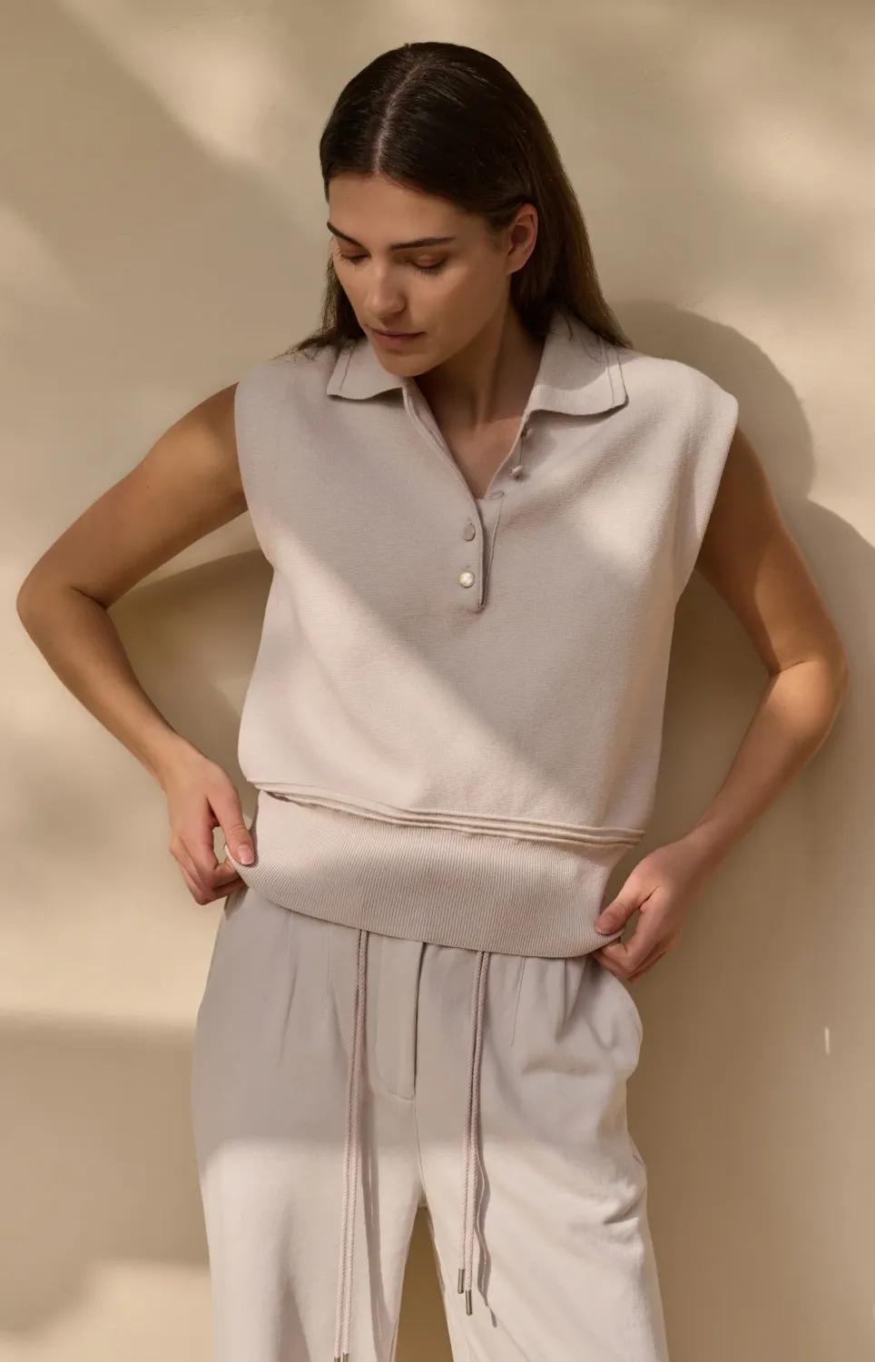 YaYa Mouwloze trui met knoopjes TEMPLE GRAY