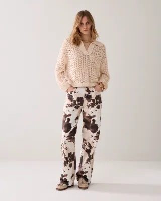 Summum Woman Baggy straight pant Cow printed twil Multicolour