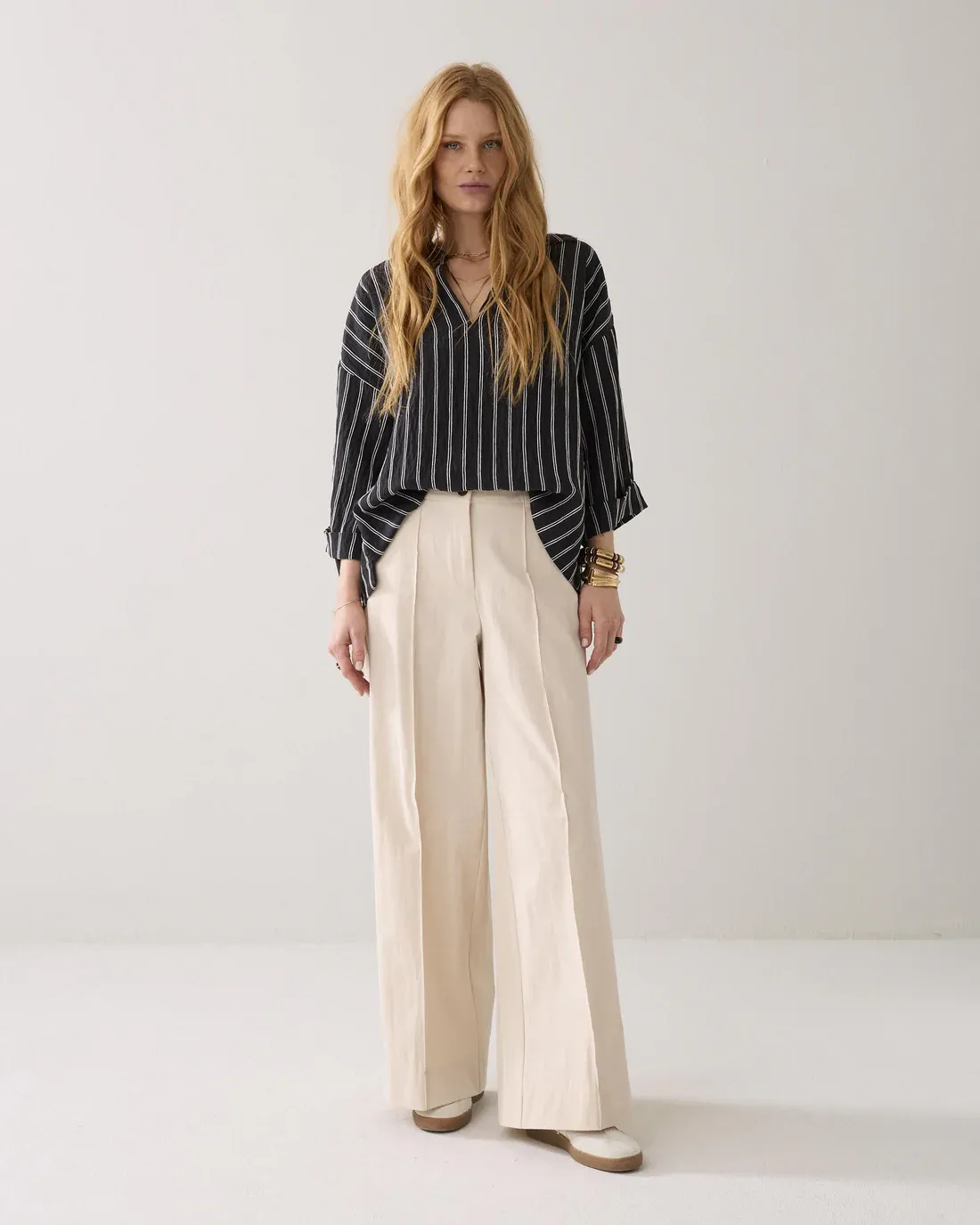 Summum Woman Trousers wide leg Cotton blend with Ivory