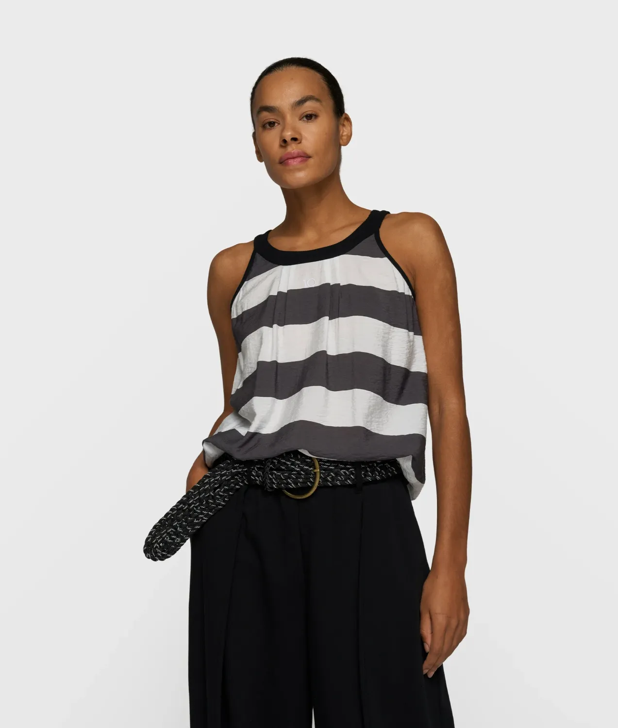 10 Days halter top stripes white/brownish grey