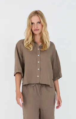 Moscow 1701 Blouse lange mouw Dark Brown Solid