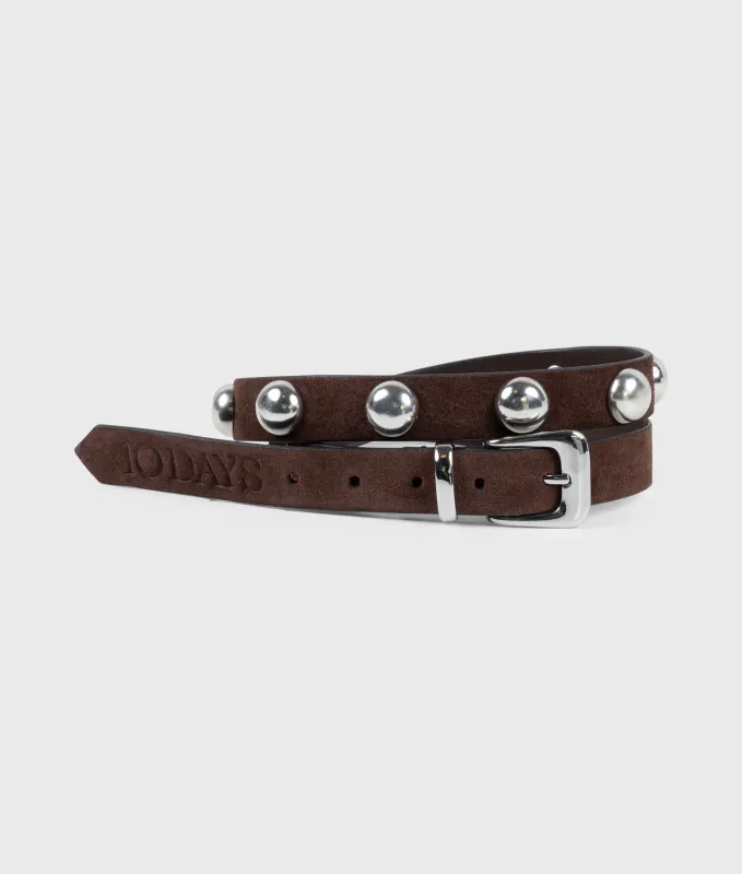 10 Days suede belt studs deep brown