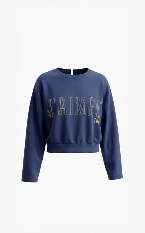 Aimee the Label ElanSS6 sweater with Embroidery Blue,  yellow embroidery