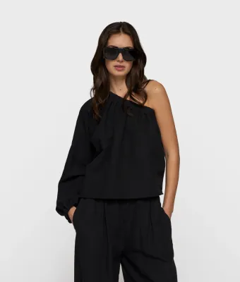 10 Days one shoulder top linen black