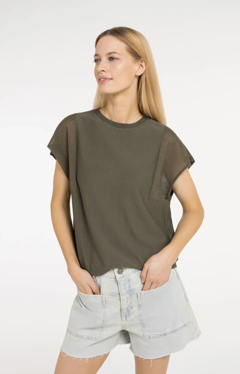 YaYa Top met transparante mouwen ARMY GREEN