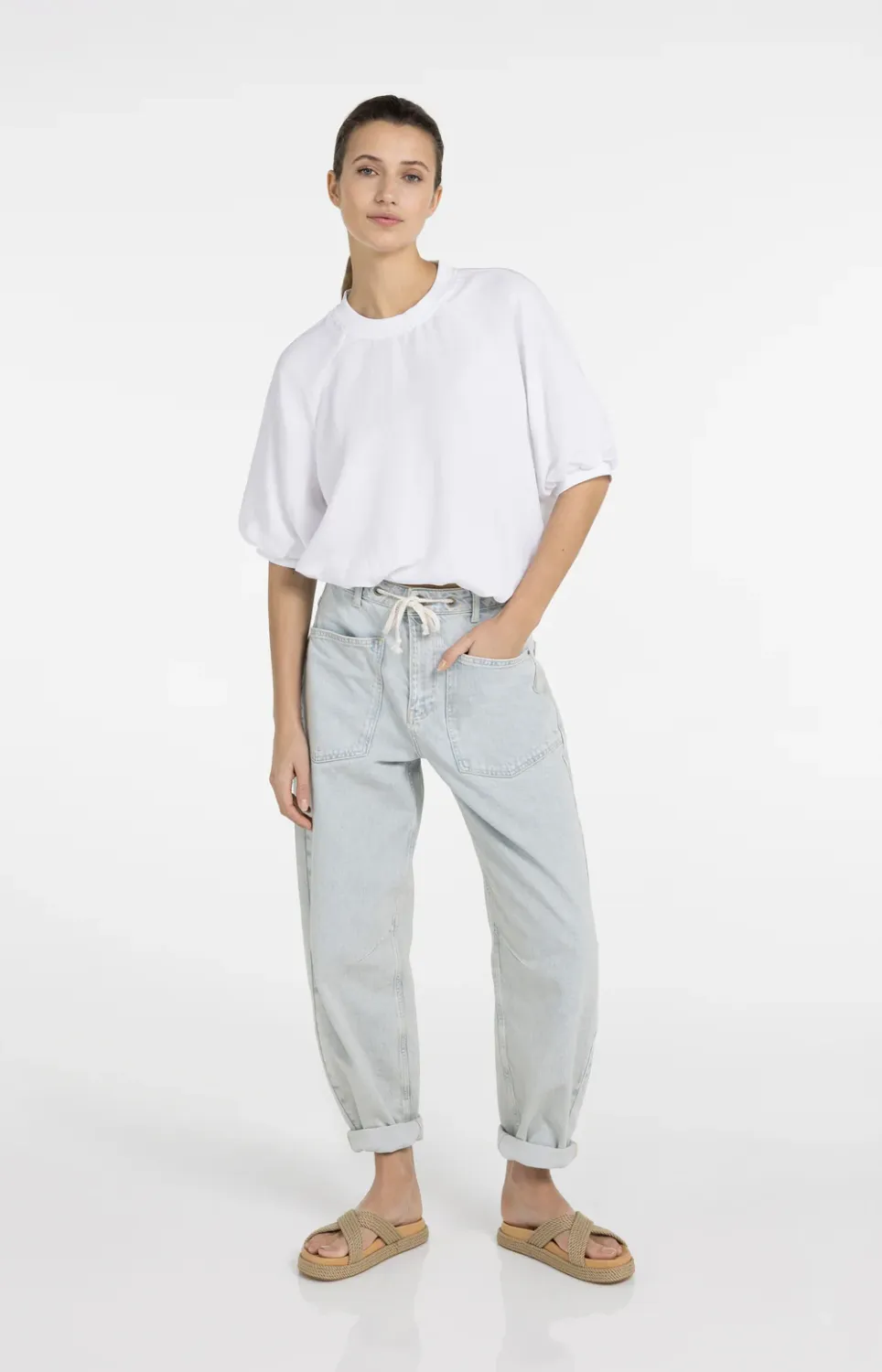 YaYa Gekleurde denim met koord LIGHT DENIM