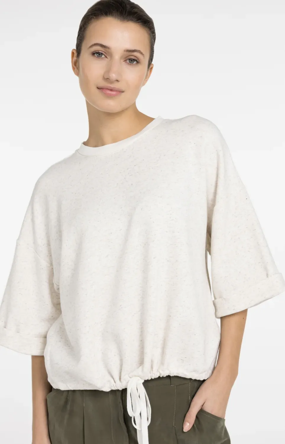 YaYa Sweatshirt met strikkoord IVORY WHITE MELANGE