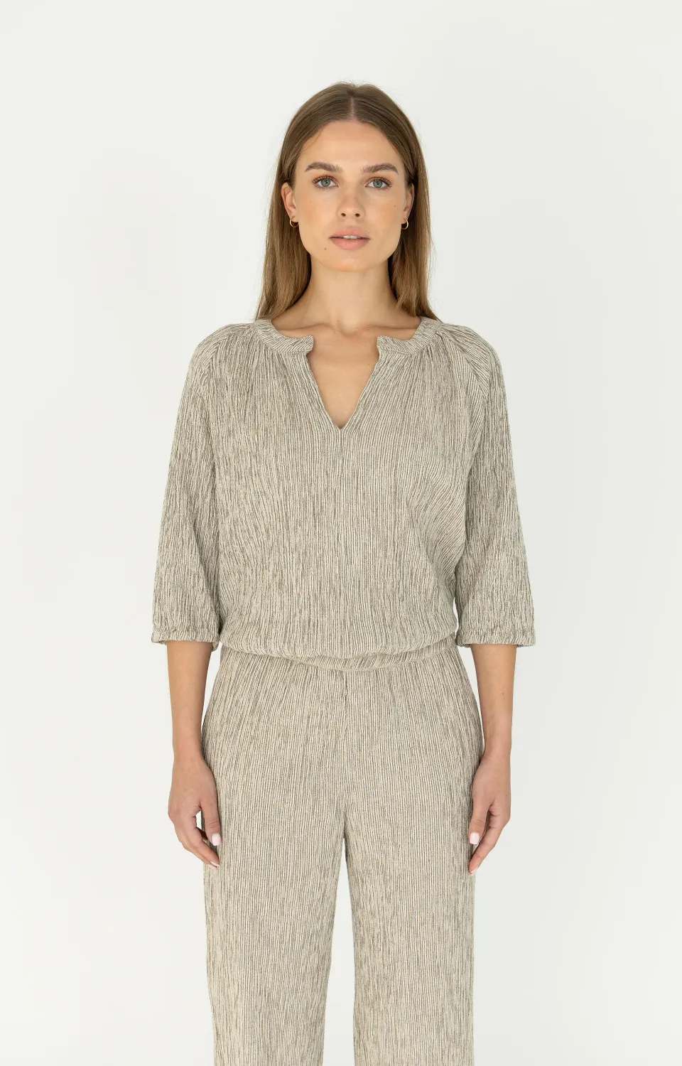 Moscow 1702 Blouse korte mouw Off Black Stripe