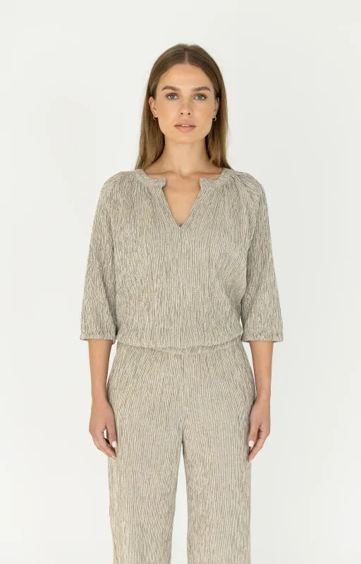 Moscow 1702 Blouse korte mouw Off Black Stripe