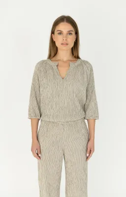 Moscow 1702 Blouse korte mouw Off Black Stripe