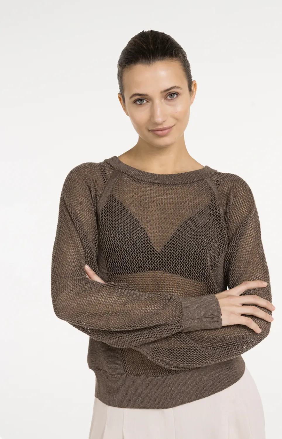 YaYa Trui met meshstructuur WASHED BROWN
