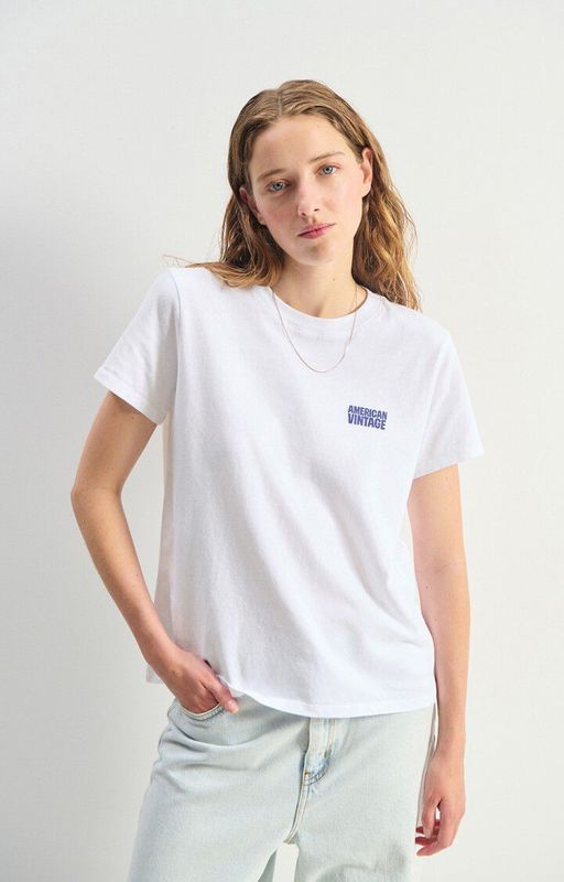American Vintage T-SHIRT MC COL ROND BLANC