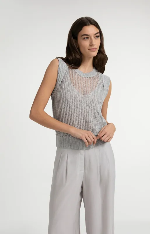 YaYa Opengebreide top met ondertop LIGHT GREY MELANGE