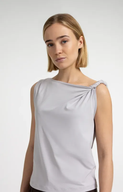 YaYa Top met gedraaide schouderband ALABASTER GRAY
