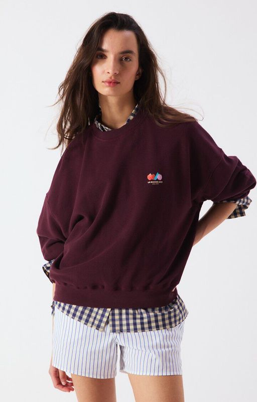 American Vintage SWEAT AMPLE ML COL ROND LIE DE VIN