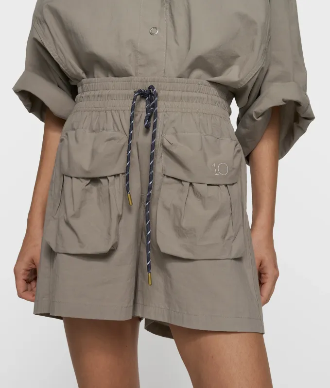 10 Days crinkle utility shorts fog