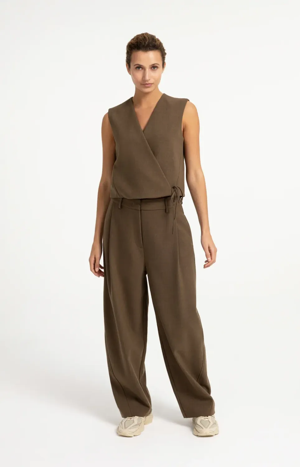 YaYa Gilet met overslagdetail TEAK BROWN