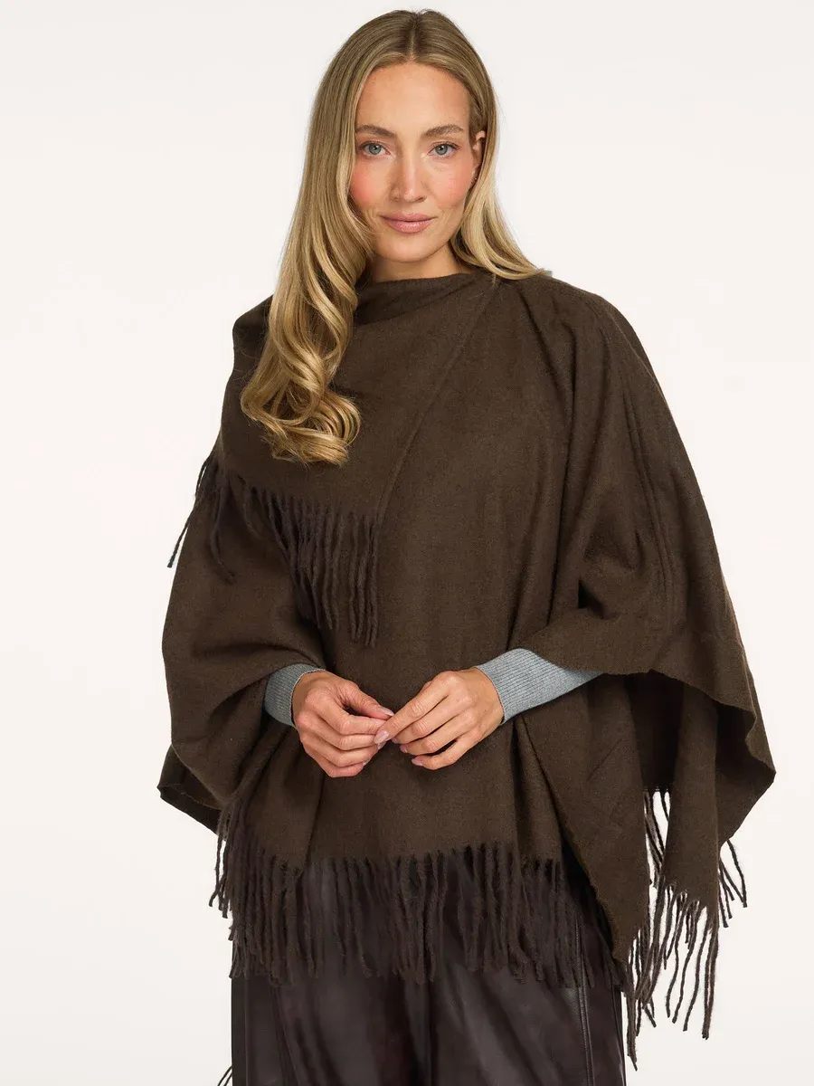 YaYa Poncho met gedraaide franjes SLATE BLACK BROWN