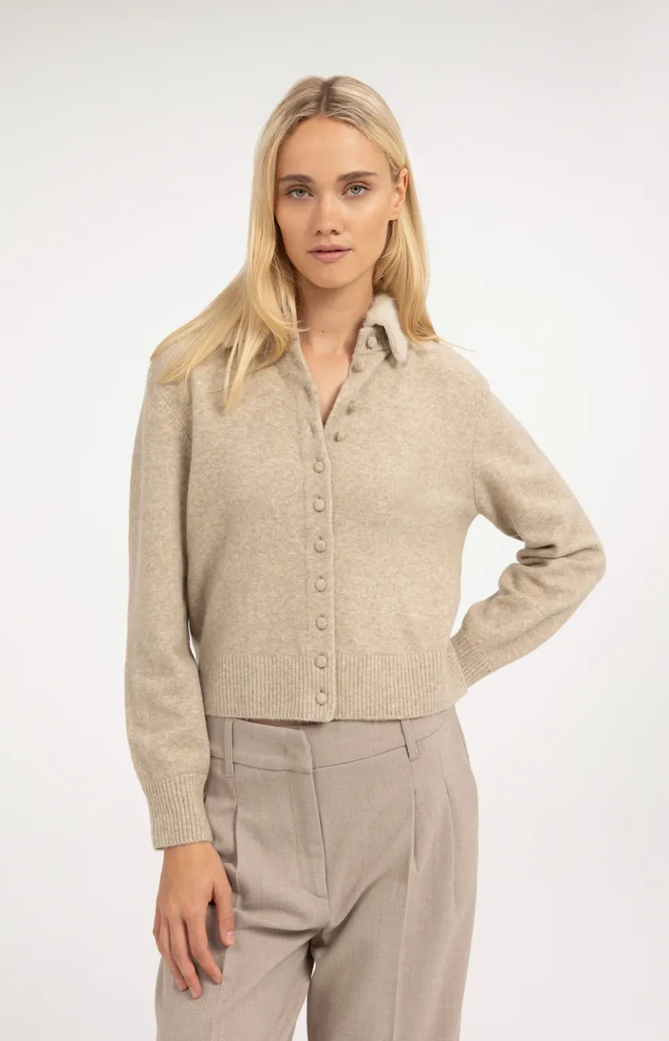 YaYa Vest met kraag LIGHT BEIGE MELANGE