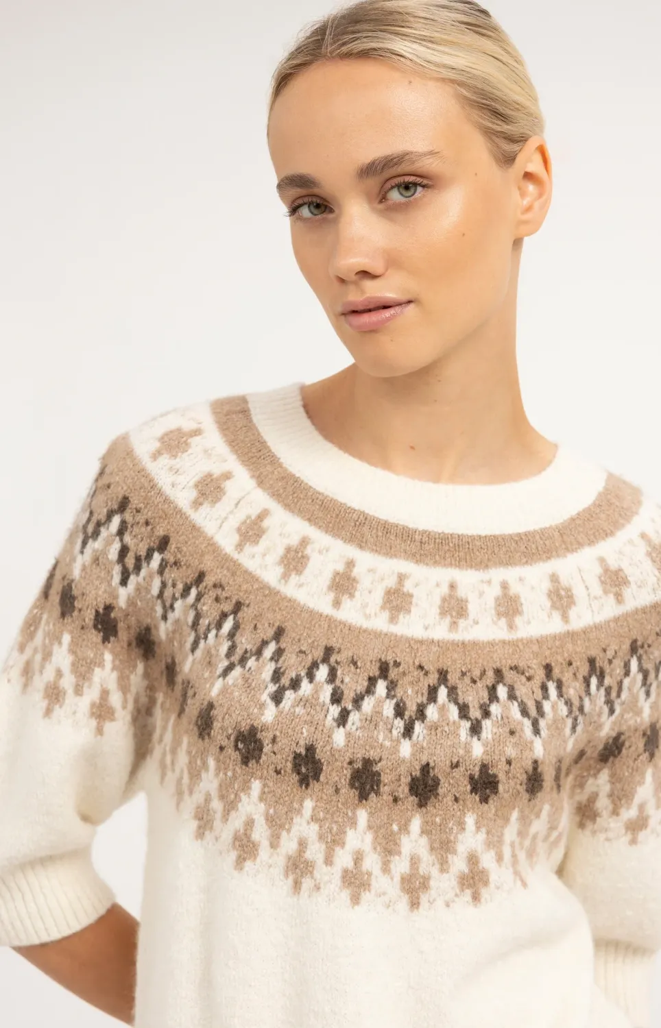 YaYa Trui met jacquardpatroon DARK BEIGE MELANGE