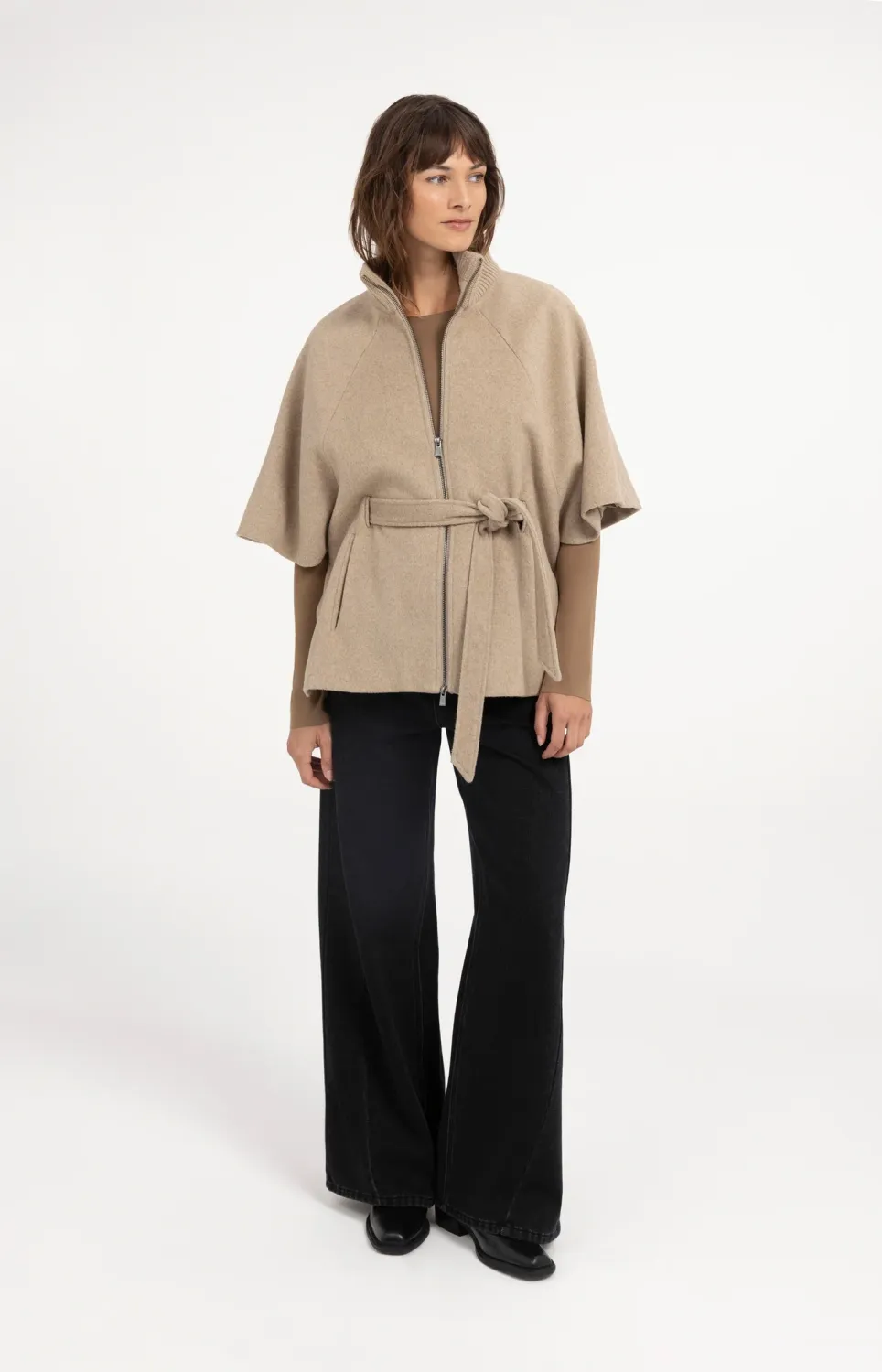 YaYa Ponchojas met ribkraag PURE CASHMERE GREY MELANGE