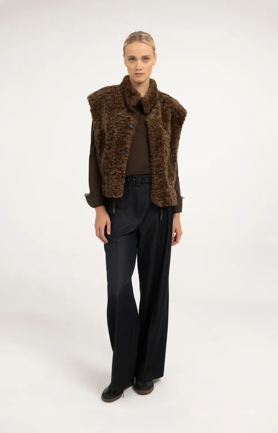 YaYa Bodywarmer met imitatiebont COCOA BROWN