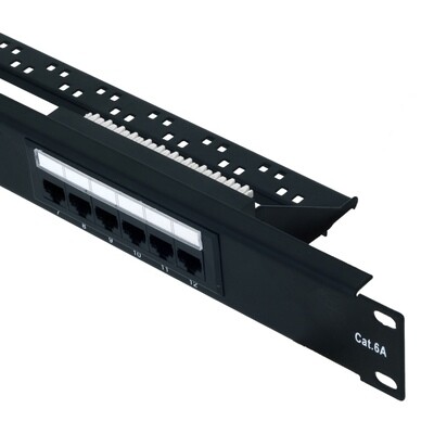12 Port Cat-6A Patch Panel with Wire Managemant Bar