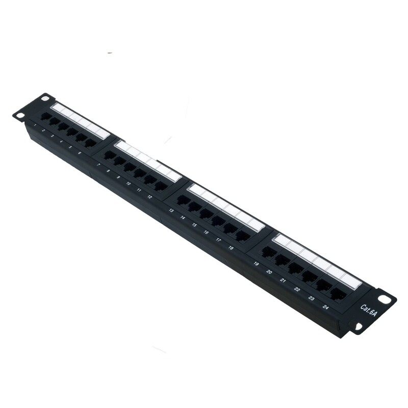 24 Port Cat-6A Patch Panel with Wire Management Bar