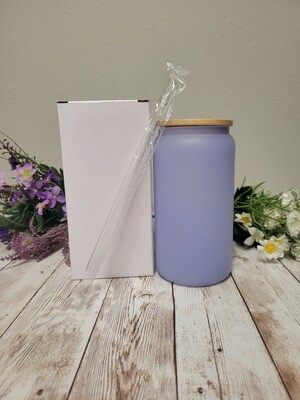 16oz Sublimation Color Changing Blue Glass Can Bamboo Lid and Straw,16oz Sublimation Blank Glass Can Libbey With Bamboo Lid and Straw, Sublimation Beer Can Glass, Sublimation Libbey Glass