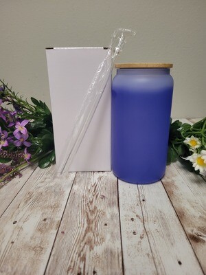 16oz Sublimation Color Changing Blue Glass Can Bamboo Lid and Straw,16oz Sublimation Blank  Glass Can Libbey With Bamboo Lid and Straw, Sublimation Beer Can Glass, Sublimation Libbey Glass