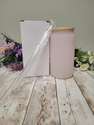 16oz Sublimation Color Changing Pink Glass Can With Bamboo Lid and Straw, 16oz Sublimation Blank Clear Glass Can Libbey With Bamboo Lid and Straw, Sublimation Beer Can Glass, Sublimation Libbey Glass,