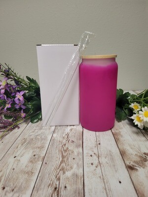 16oz Sublimation Color Changing Pink Glass Can With Bamboo Lid and Straw, 16oz Sublimation Blank Clear Glass Can Libbey With Bamboo Lid and Straw, Sublimation Beer Can Glass, Sublimation Libbey Glass,