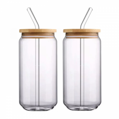 16oz Sublimation Blank Clear Glass Can Libbey With Bamboo Lid and Straw, Sublimation Beer Can Glass, Sublimation Libbey Glass,16oz Beer Can Glass, Blank Clear glass can bamboo lid and straw,