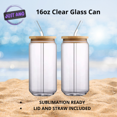 16oz Sublimation Blank Clear Glass Can Libbey With Bamboo Lid and Straw, Sublimation Beer Can Glass, Sublimation Libbey Glass,16oz Beer Can Glass, Blank Clear glass can bamboo lid and straw,