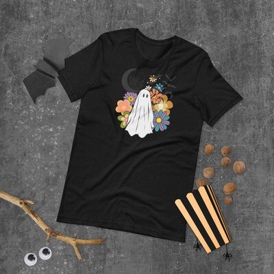Retro Halloween Unisex t-shirt, Retro Flower shirt, Bat, Ghost shirt, Flower Moon shirt