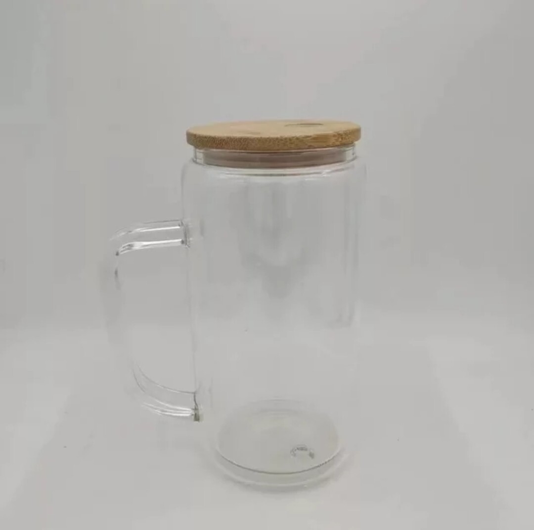 16oz snow globe with handle, Double wall Sublimation Beer Can Glass with handle , Sublimation Libbey Glass,16oz snow globe,16oz snow globe glass can bamboo lid and straw 