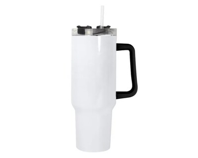 40oz Sublimation White Tumbler with Black Handle