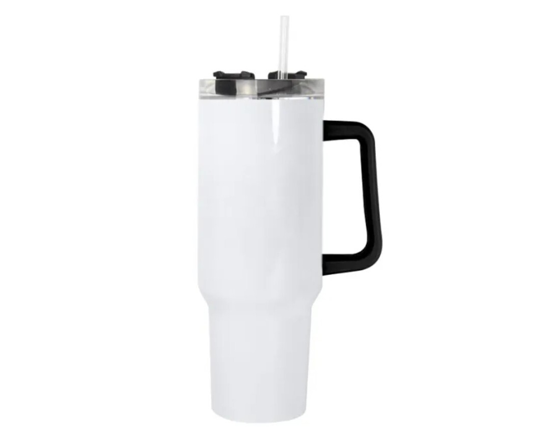 40oz Sublimation White Tumbler with Black Handle