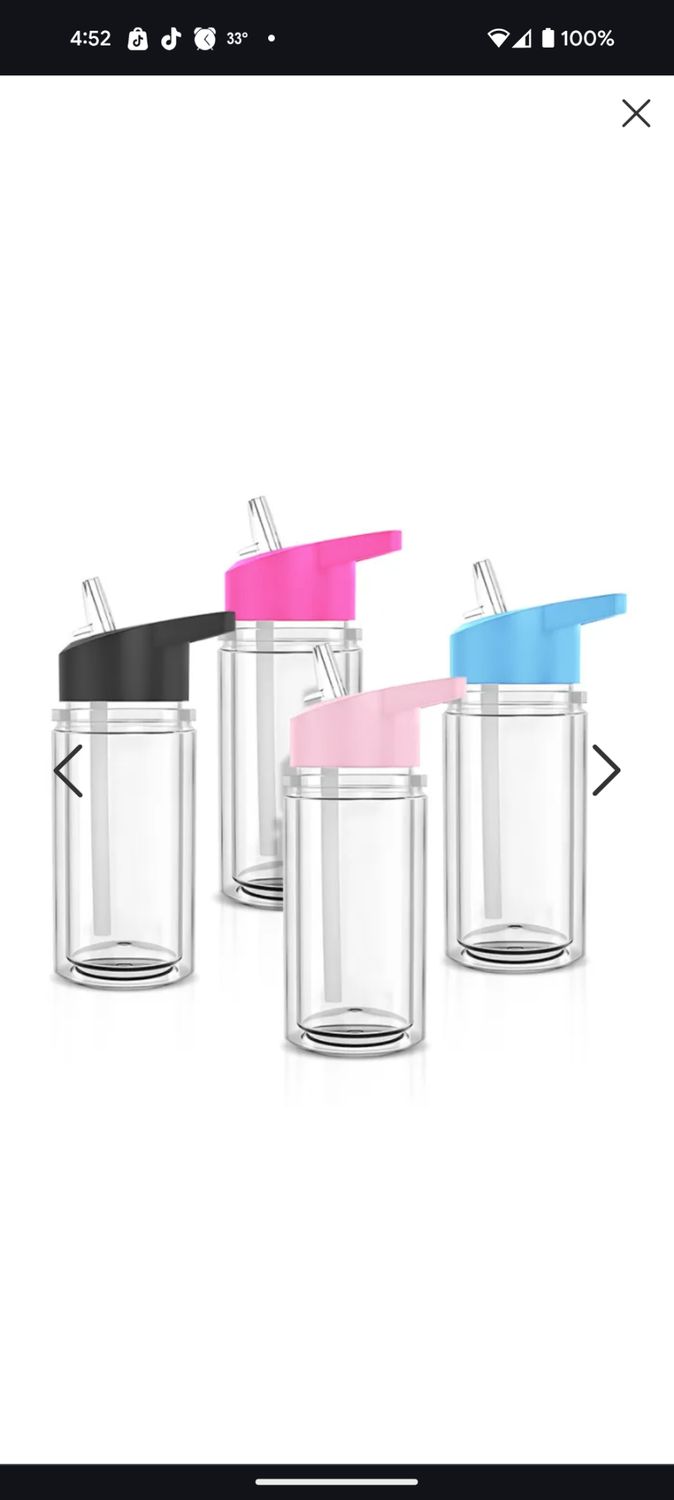 Black 10oz double wall plastic kids water bottle Straw Reusable Washable Cup