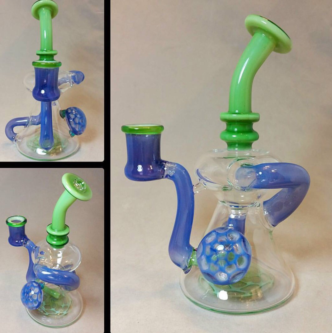 6.5&quot; Green &amp; Purple Klein Recycler - OUT OF STOCK