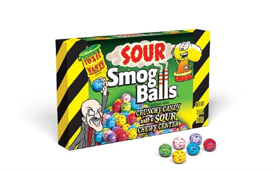 TOXIC WASTE Smog Balls Assorted Flavors Sour Sweets Theatre Box (100g)