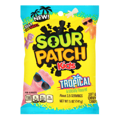 Sour Patch Kids Tropical Soft & Chewy Candy Gummy Sweets Peg Bag (141g) Sour Patch Kids Tropical Soft & Chewy Candy Gummy Sweets Peg Bag (141g)