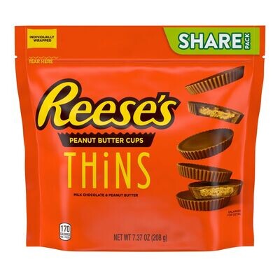 REESE'S THiNS Milk Chocolate Peanut Butter Cups Candy, Individually Wrapped