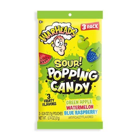 Warheads Popping Candy, Sour Fruit Flavored Pop Rocks Sweets 3 Pack (21g)