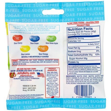 Jelly Belly - Sugar Free Sours Mix Flavored Jelly Beans Sweet Snack 80g Bag