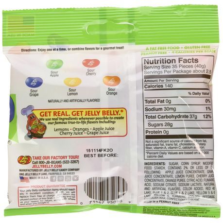 Jelly Belly - Sours Mix Flavored Jelly Beans Sweet Snack 70g Bag