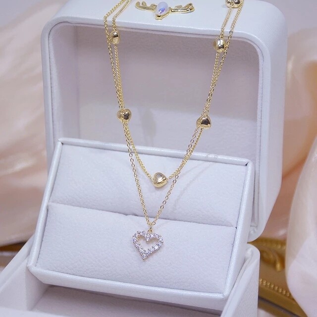Gold Color Double Layer Heart Necklace