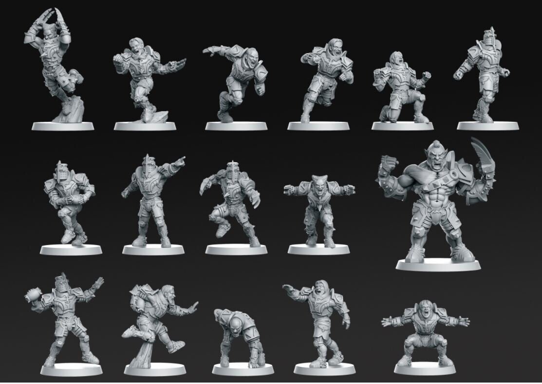 3D Printable Chaos Pact Team 16 miniatures Fantasy Football 32mm  PRE-SUPPORTED by RN Estudio