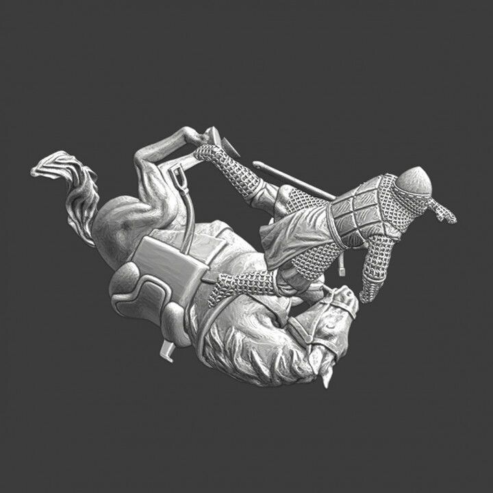 Medieval English knight falling from horse