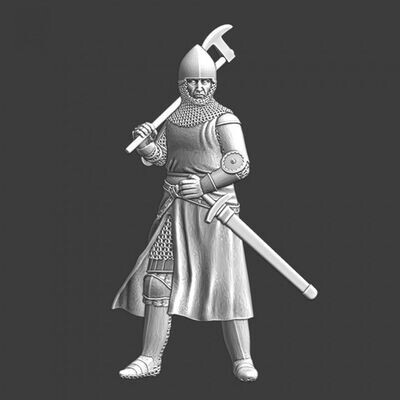 Medieval knight with axe on shoulder